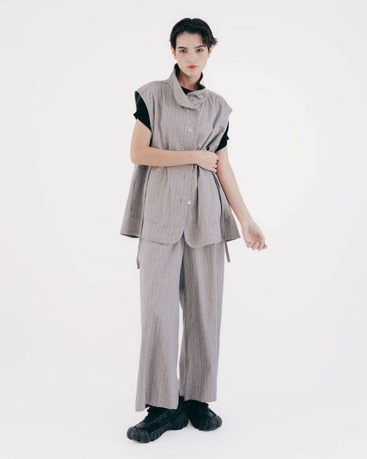 Delicate silver onion striped stand-up collar vest 