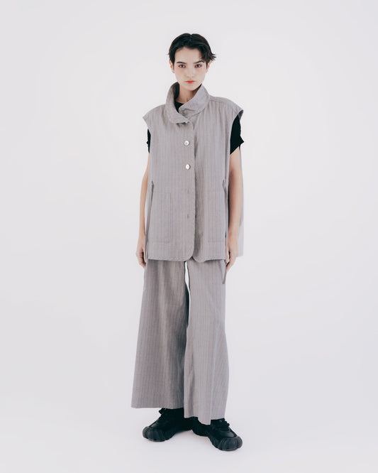 Delicate silver onion striped stand-up collar vest 