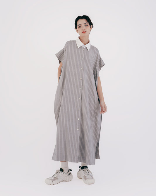 細緻銀蔥條紋拼接洋裝