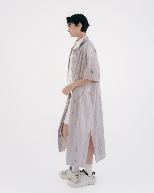 FORMOSA long cardigan with printed collar and tie