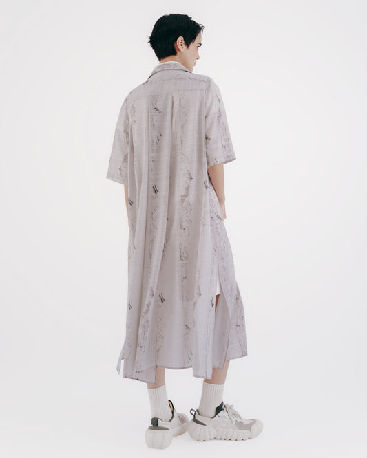 FORMOSA long cardigan with printed collar and tie