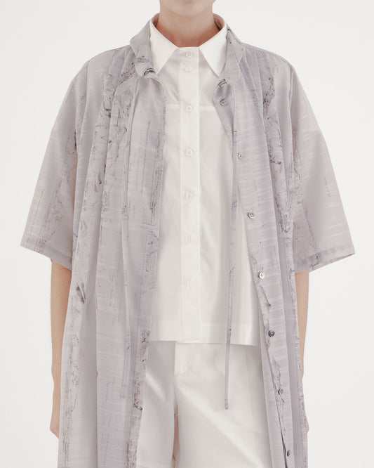 FORMOSA long cardigan with printed collar and tie