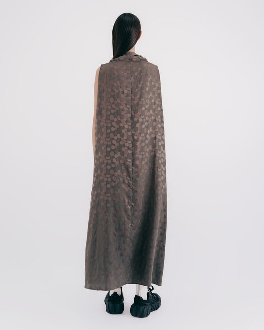 Silk and Cotton Blended Lapel Raindrop Dress (Brown) 
