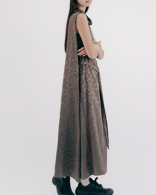 Silk and Cotton Blended Lapel Raindrop Dress (Brown) 
