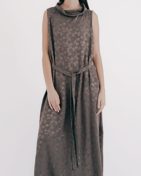 Silk and Cotton Blended Lapel Raindrop Dress (Brown) 