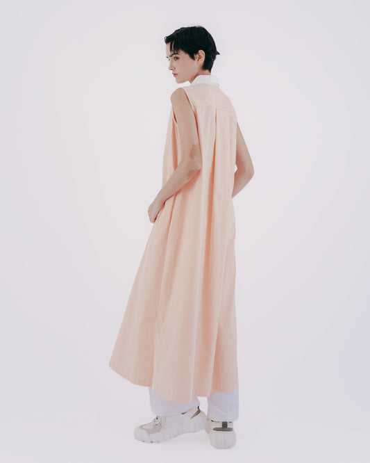 Striped Sleeveless Half-Breasted Long Dress (Orange)