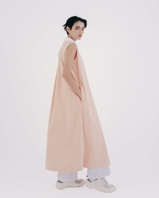 Striped Sleeveless Half-Breasted Long Dress (Orange)