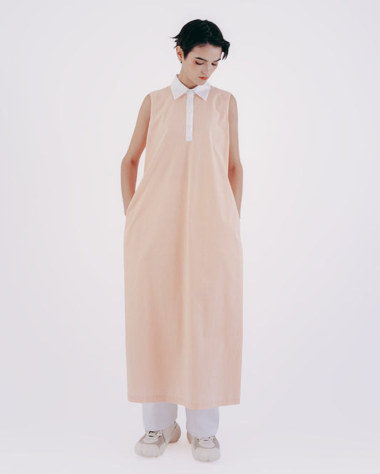 Striped Sleeveless Half-Breasted Long Dress (Orange)
