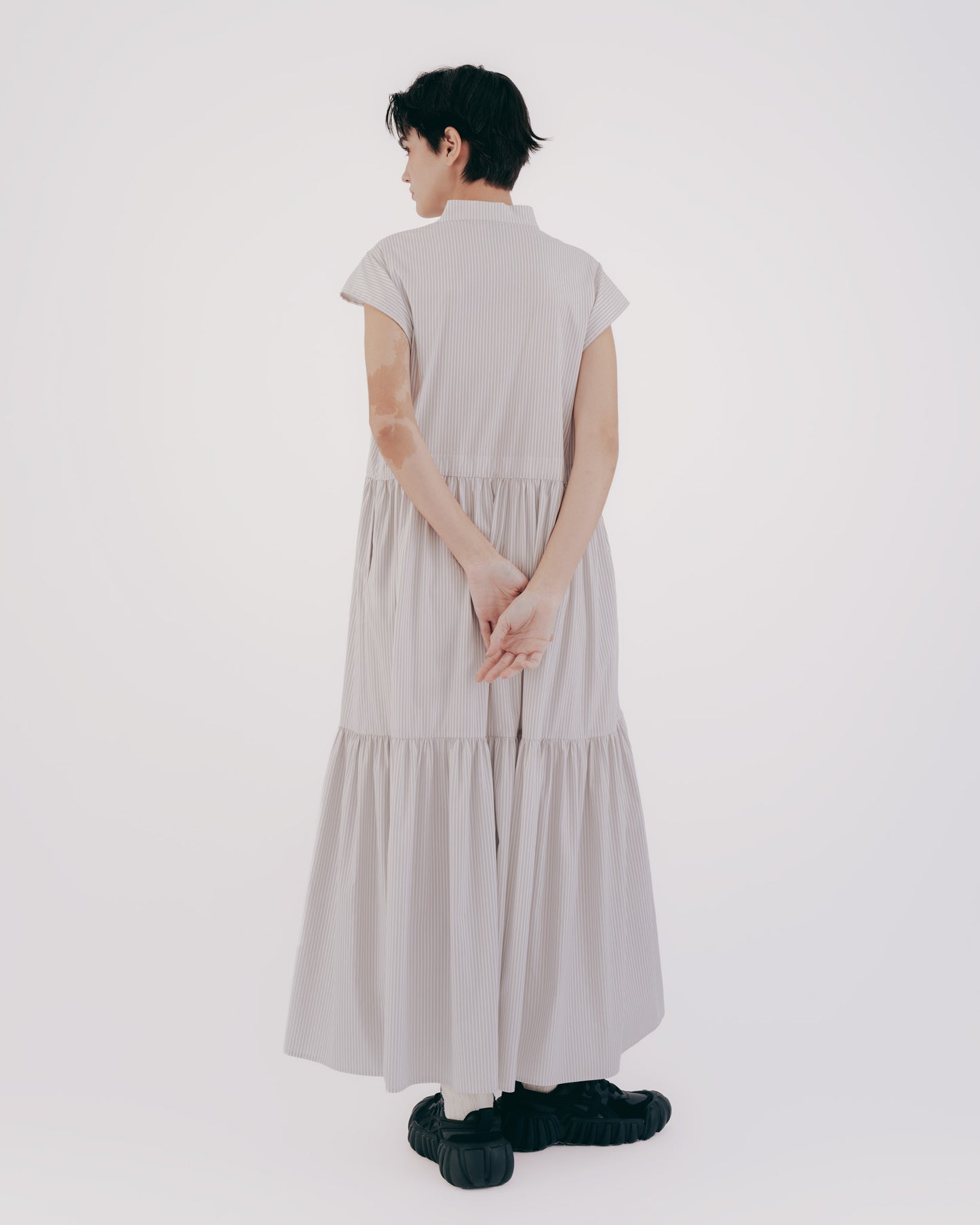 Japanese-style drawstring cake skirt dress (striped) 