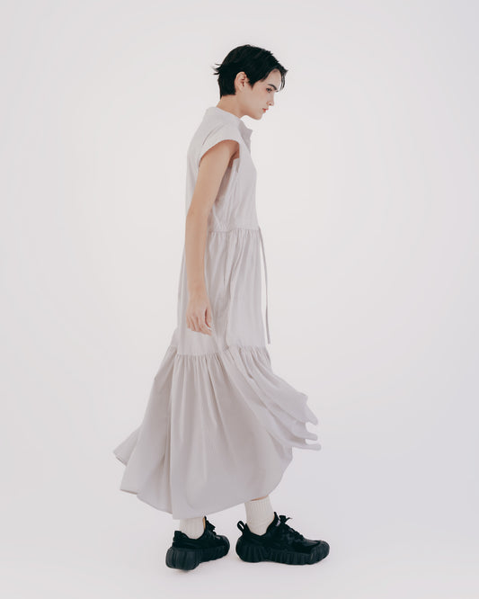 Japanese-style drawstring cake skirt dress (striped) 