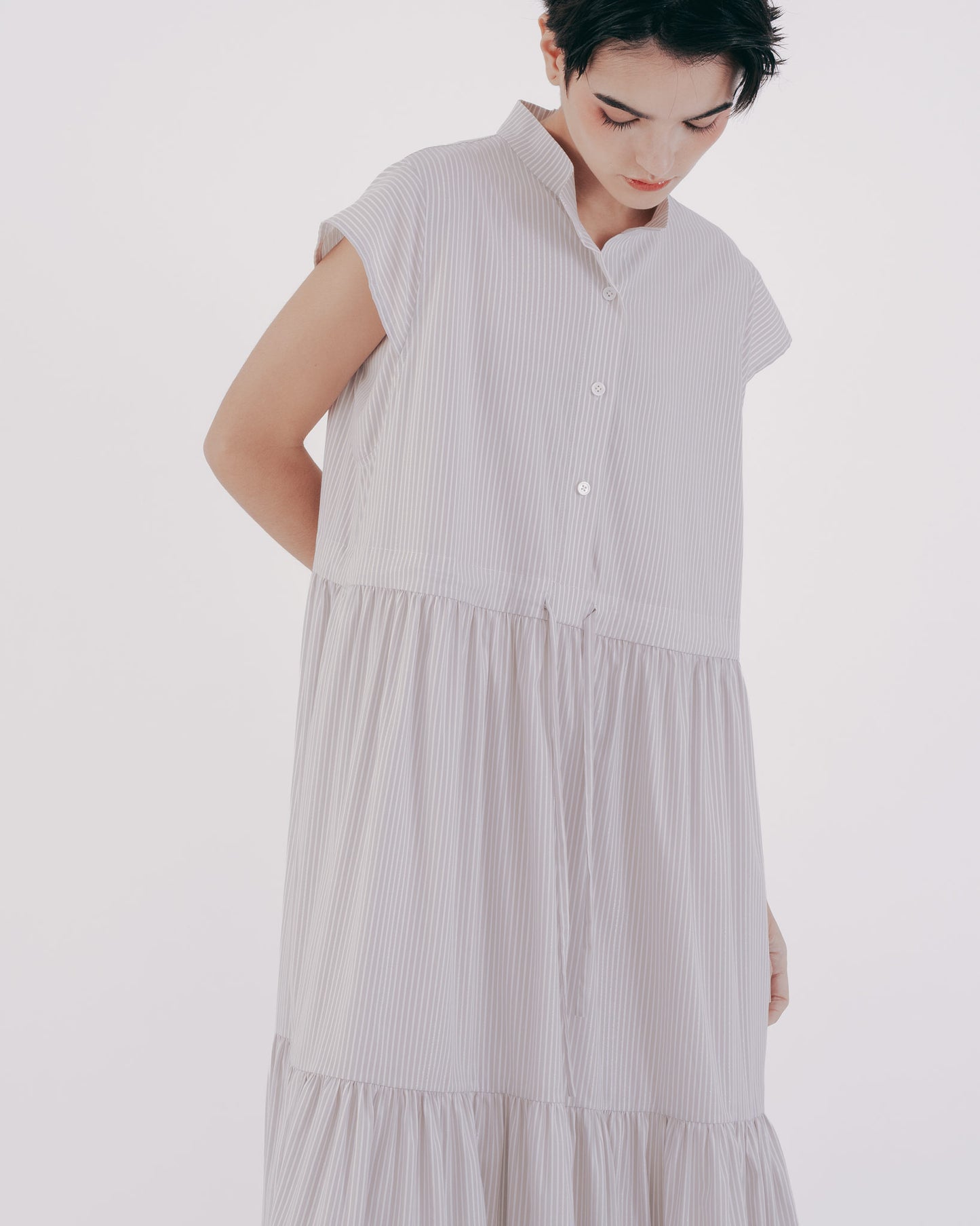 Japanese-style drawstring cake skirt dress (striped) 