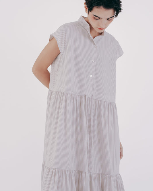 Japanese-style drawstring cake skirt dress (striped) 