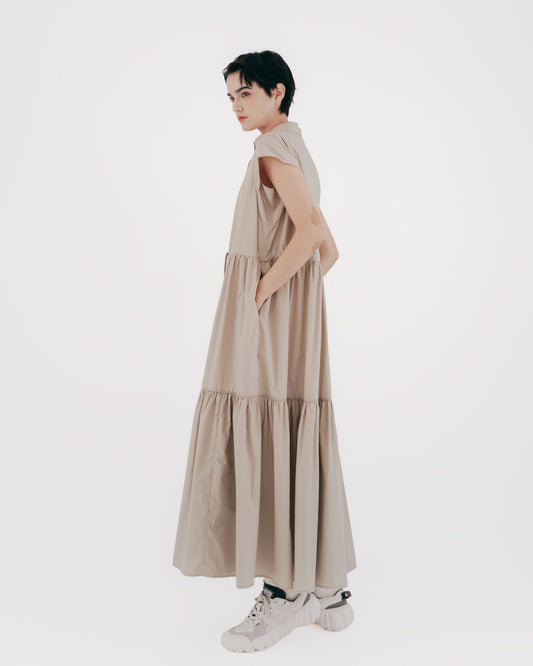 Japanese-style drawstring cake skirt dress (khaki) 