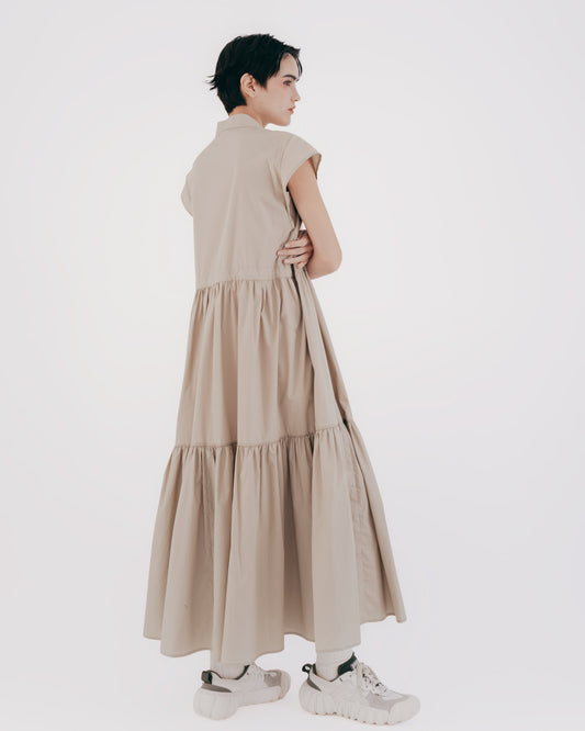 Japanese-style drawstring cake skirt dress (khaki) 
