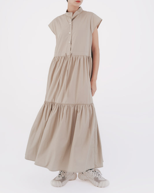 Japanese-style drawstring cake skirt dress (khaki) 