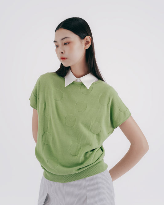 One-piece polka dot knit top (green)