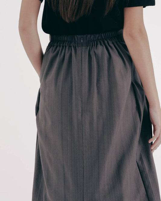 Gray striped pleated maxi skirt