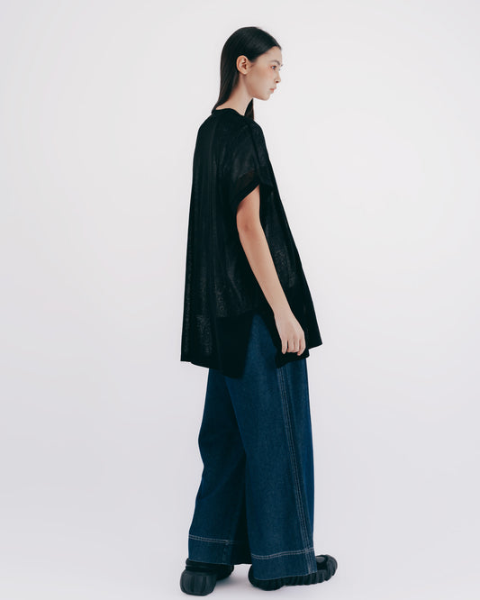 Drop Shoulder Loose Knit Long Cardigan (Black) 