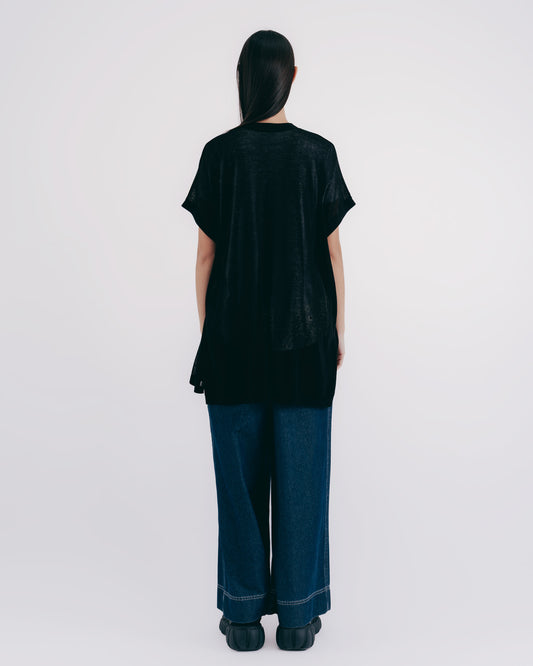 Drop Shoulder Loose Knit Long Cardigan (Black) 