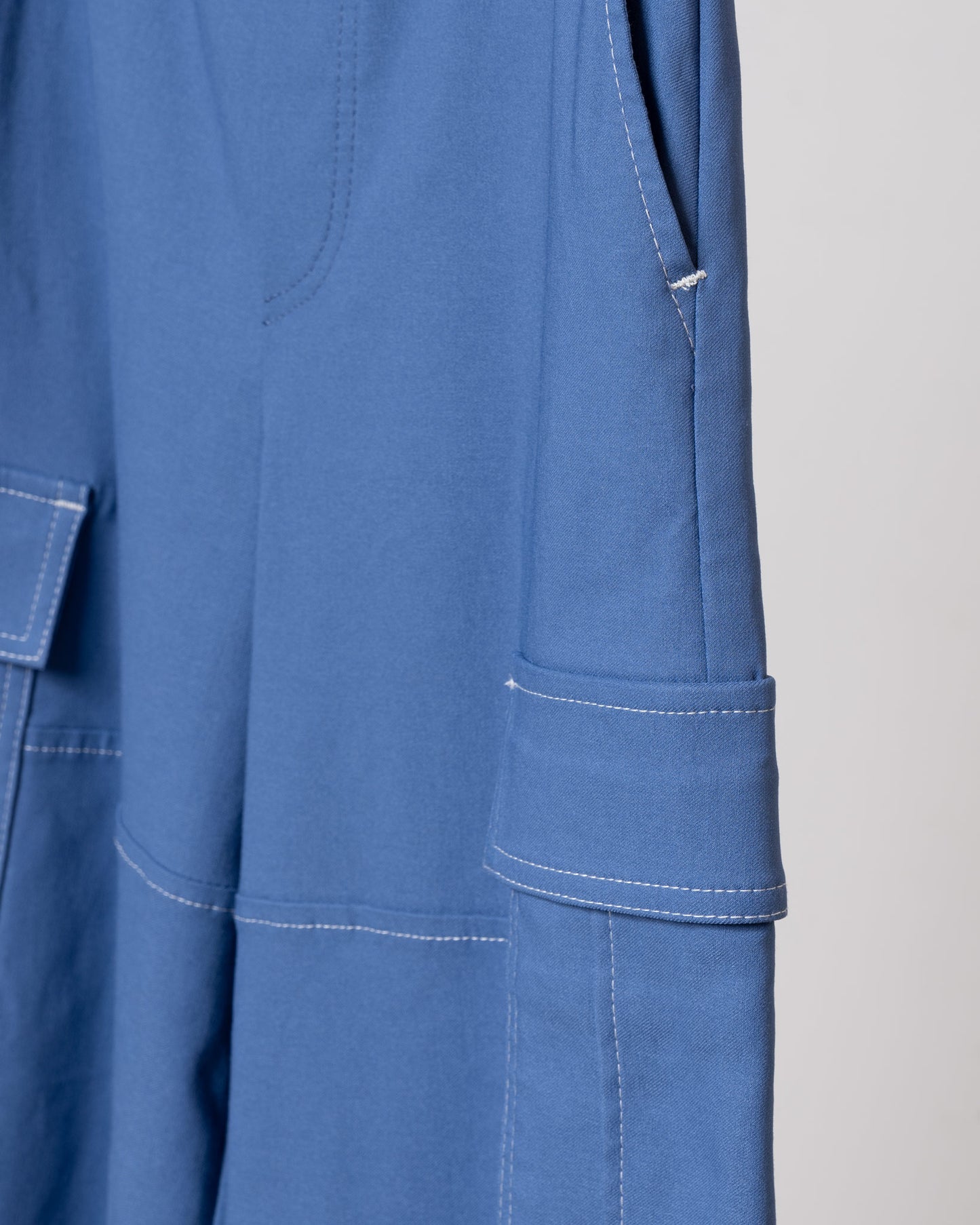 寶藍工裝彈性寬褲