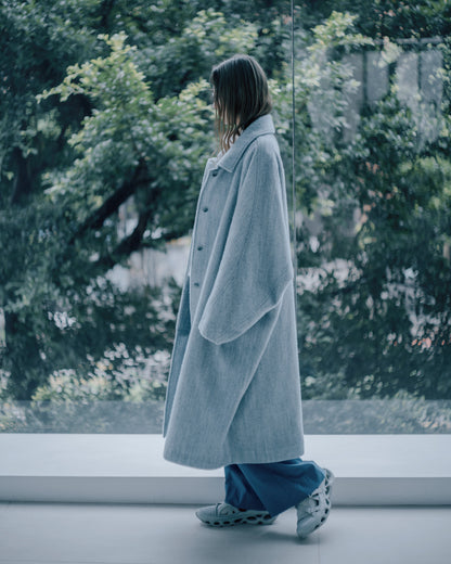 落肩長版毛呢大衣(淺灰)