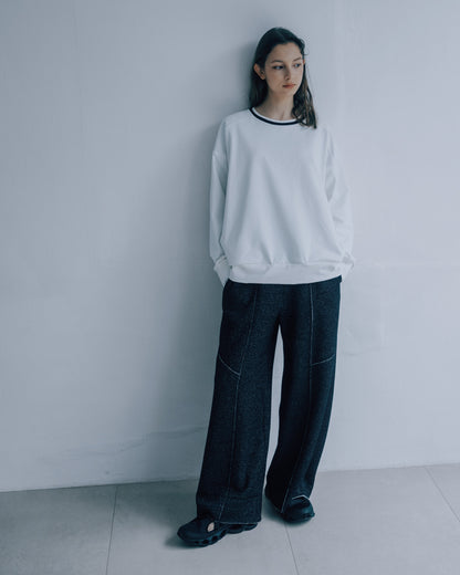 拼接寬版垂墜長褲(黑色)