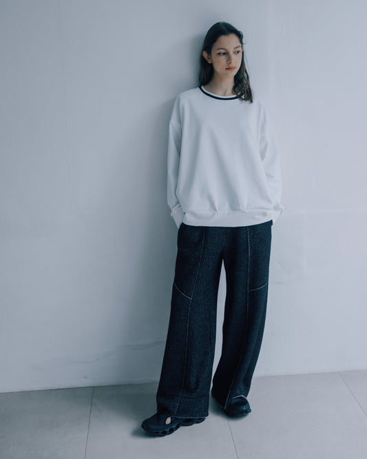 拼接寬版垂墜長褲(黑色)