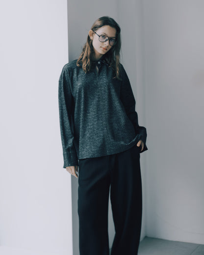 立體格紋針織寬褲(黑色)