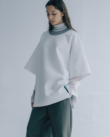 條紋落肩上衣(白色)