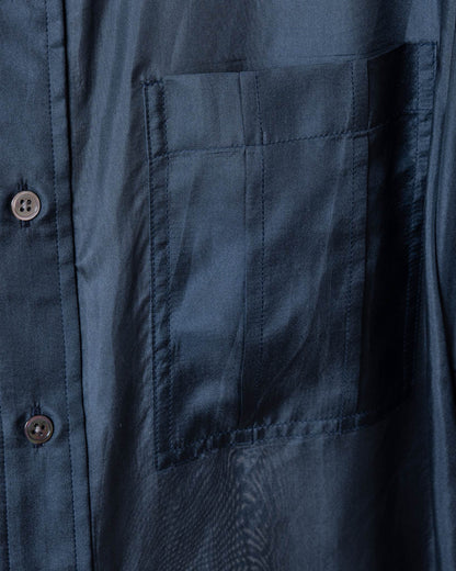 Silk cotton short-sleeved shirt (dark blue) 