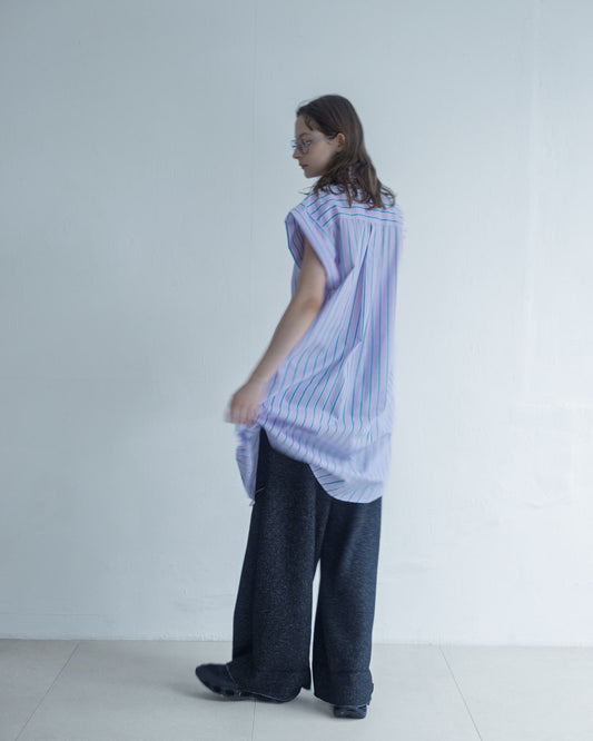 Loose Drop Shoulder Long Striped Shirt (Pink) 
