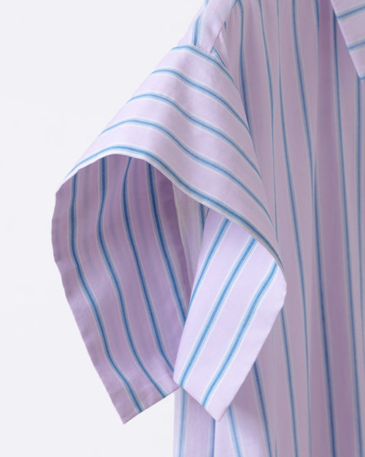 Loose Drop Shoulder Long Striped Shirt (Pink) 