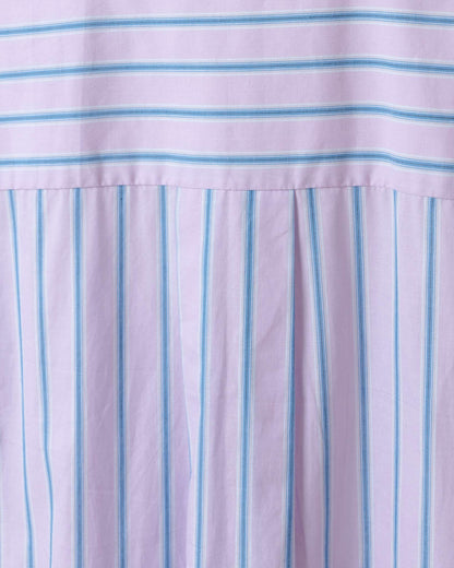 Loose Drop Shoulder Long Striped Shirt (Pink) 