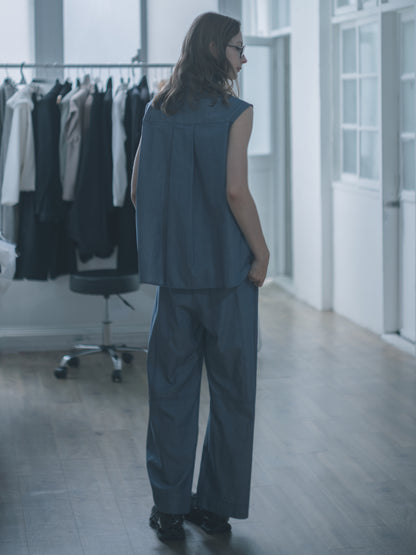 Simple cotton denim wide pants 