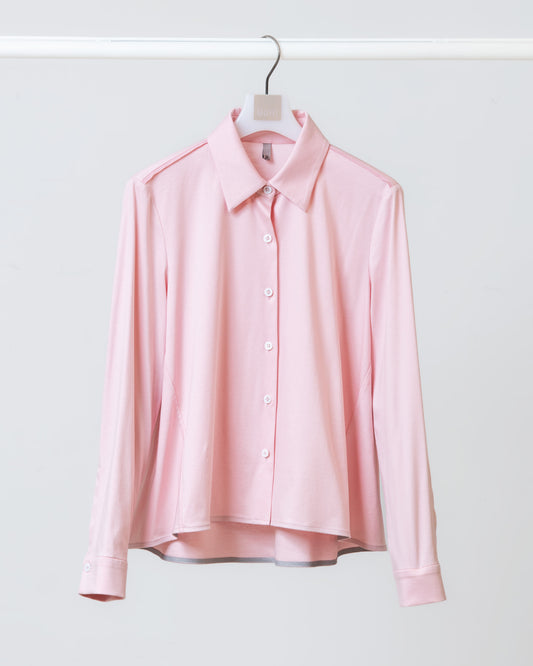 傘擺剪裁長袖針織襯衫(粉色)