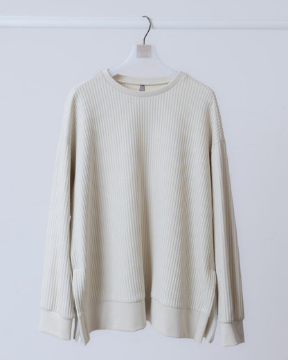 格紋織感圓領上衣(米黃)