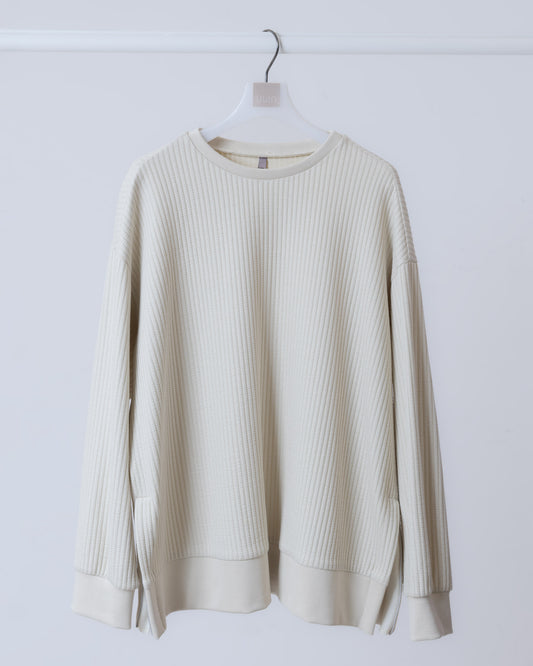 格紋織感圓領上衣(米黃)