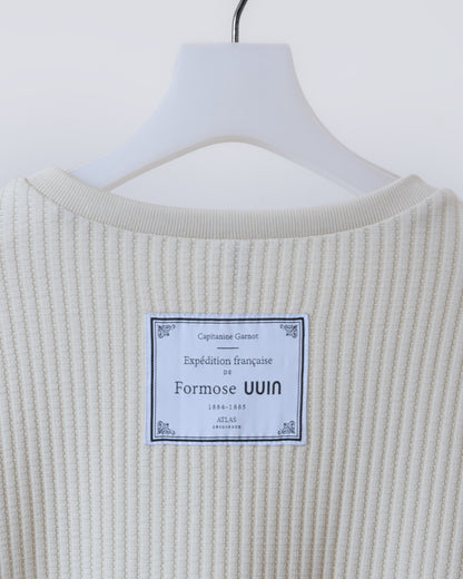 格紋織感圓領上衣(米黃)