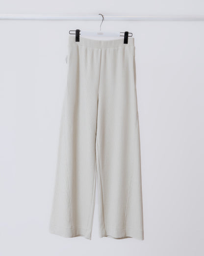 立體格紋針織寬褲(米黃)