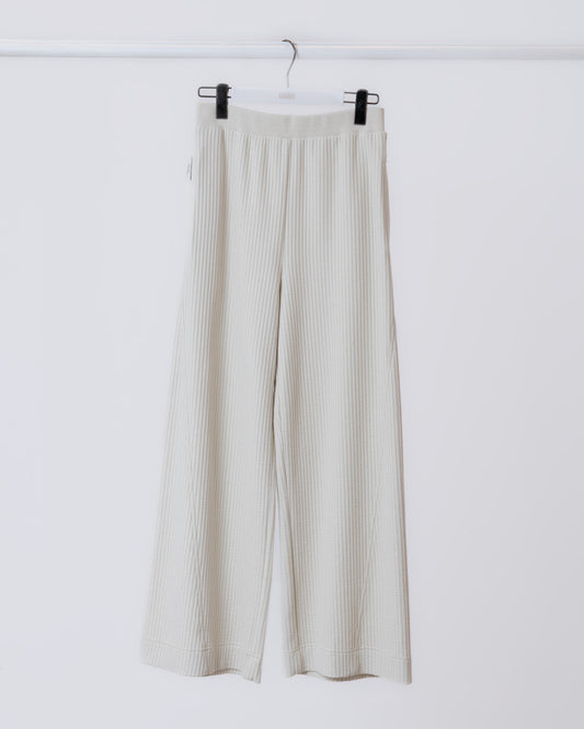 立體格紋針織寬褲(米黃)