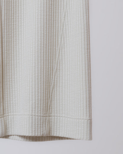 立體格紋針織寬褲(米黃)