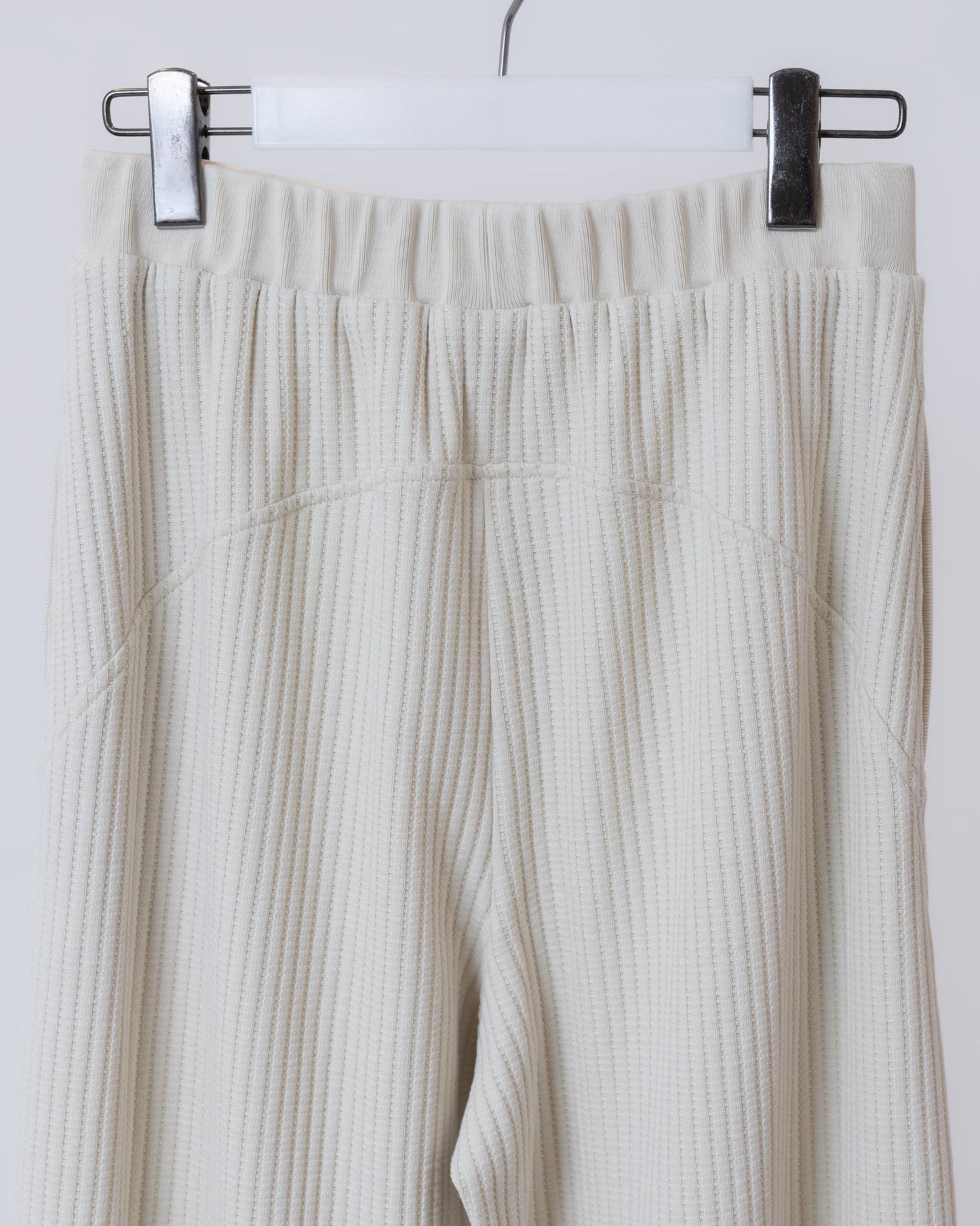 立體格紋針織寬褲(米黃)