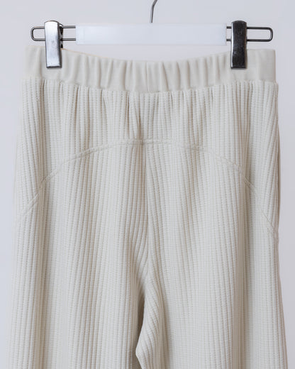 立體格紋針織寬褲(米黃)