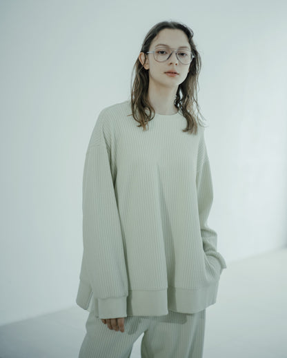 格紋織感圓領上衣(米黃)