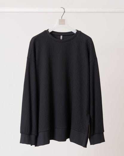 格紋織感圓領上衣(黑色)