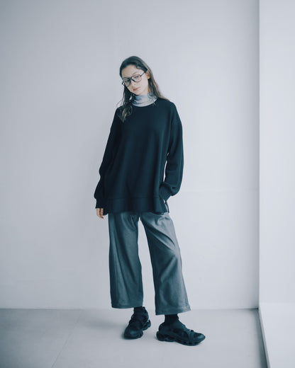 格紋織感圓領上衣(黑色)