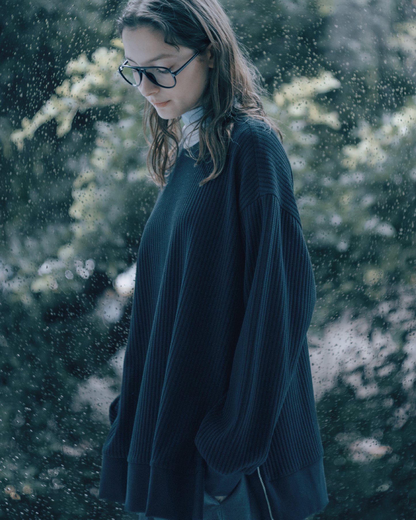 格紋織感圓領上衣(黑色)