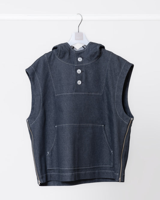 立體剪裁連帽牛仔背心(黑色)