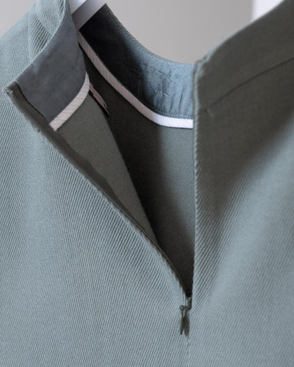 純色弧形剪裁長袖上衣(綠色)