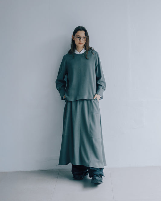 純色斜紋拼接A字裙